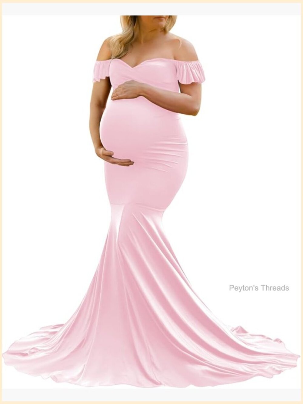 Off Shoulder Ruffle Sleeve Mermaid Maxi Maternity Dress for Photoshoot Baby